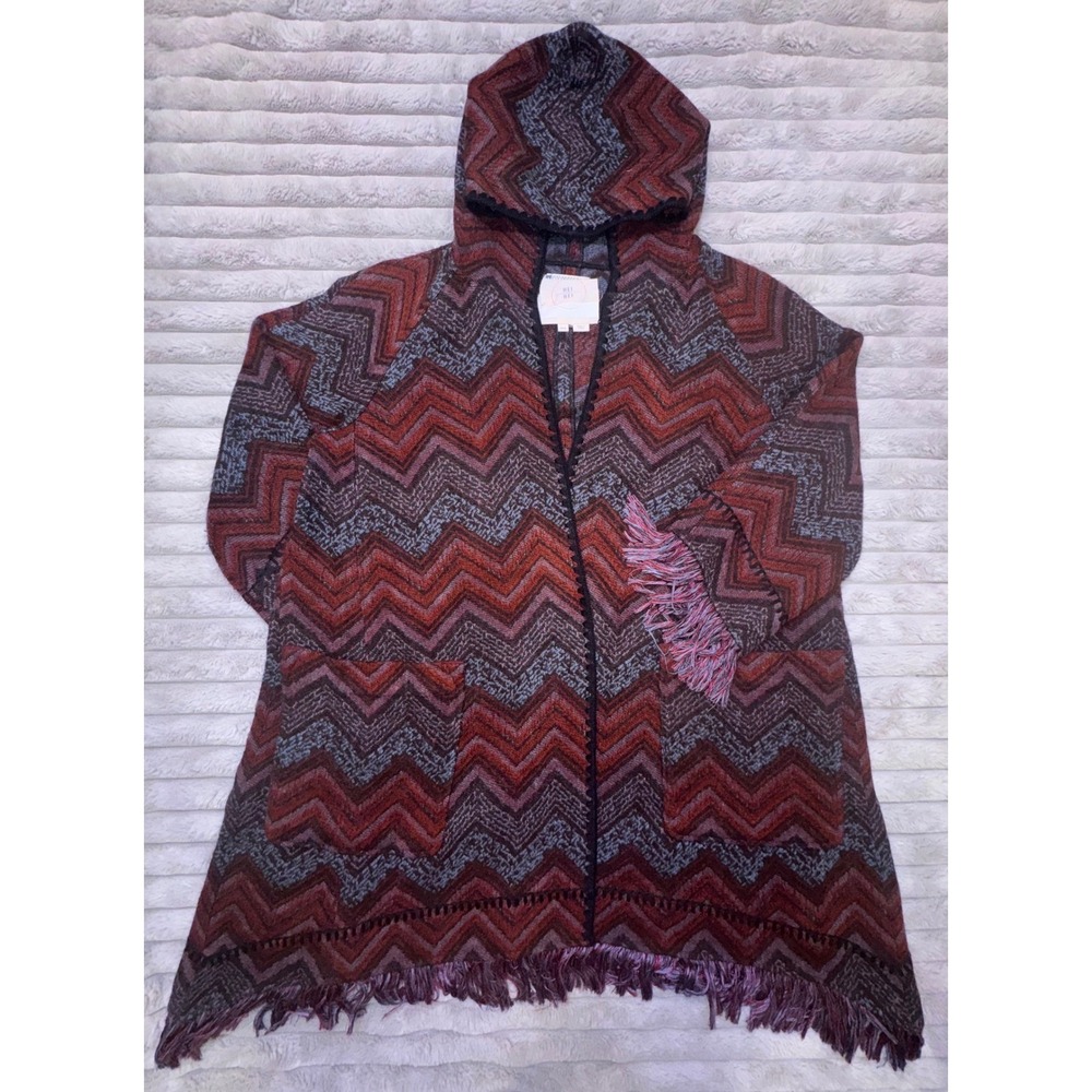 Anthro Hei Hei Mesilla Jacquard Fringe Hood Cardigan Oversized XS/S Western - Picture 5 of 16